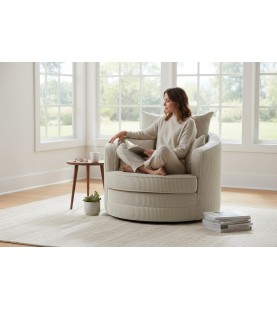 Fotel obrotowy Swivel beż sztruks – fotel tapicerowany obrotowy